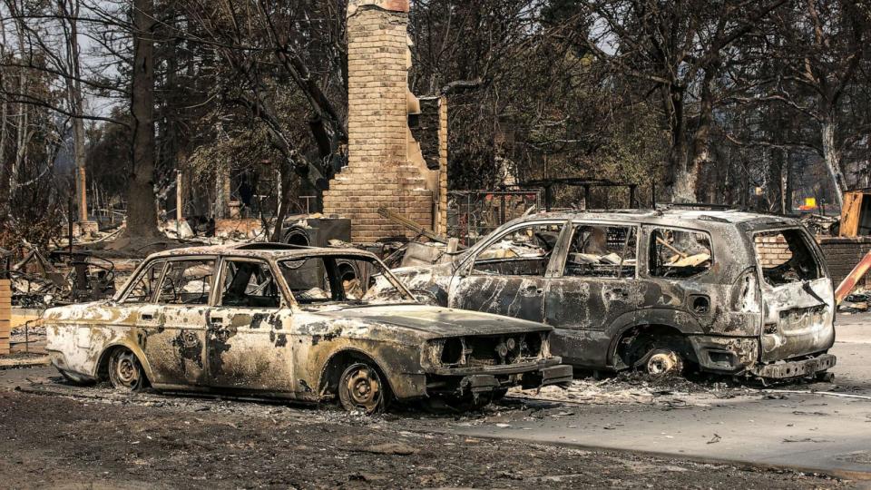 PHOTO: In this Oct. 15, 2017, file photo, the aftermath of the Tubbs fire that began in Napa Valley's Calistoga, destroying more than 2,000 homes just in the Coffey Park, Fountaingrove, and Mark West Estates neighborhoods, is shown in Santa Rosa, Calif. (George Rose/Getty Images, FILE)