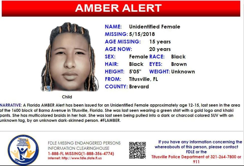 An unidentified female was last seen in Titusville on May 15, 2018.