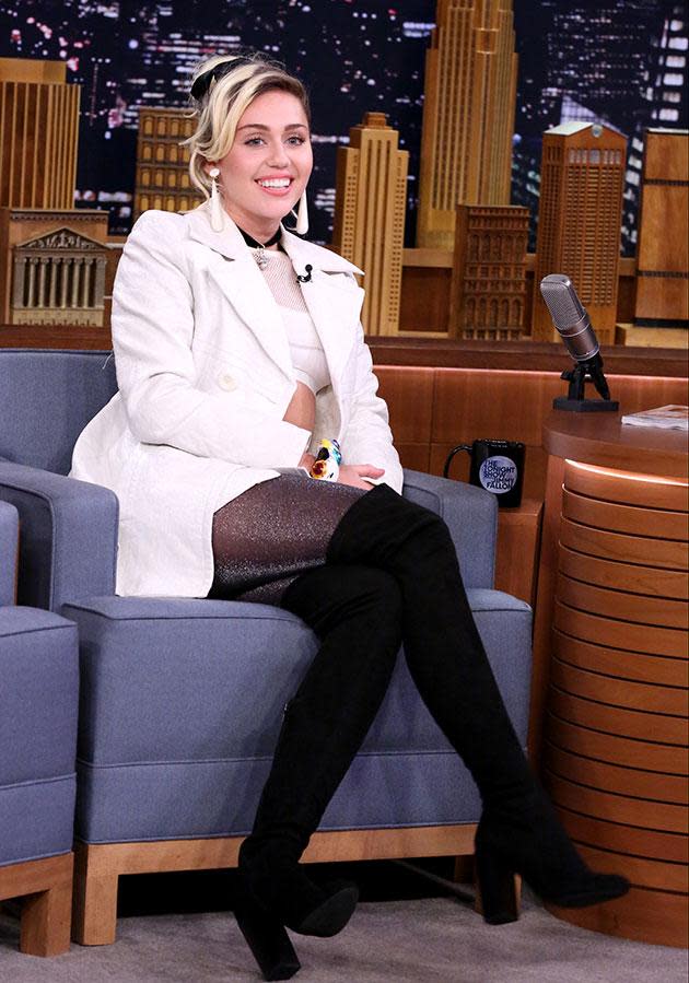 She slowly introduced her fan base to the new Miley while working the talk show circuit.