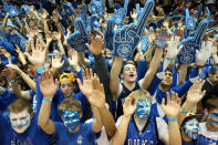 DURHAM, NC - FEBRUARY 07: Fans of the Duke Blue Devils prepare for their game against the North Carolina State Wolfpack at Cameron Indoor Stadium on February 7, 2013 in Durham, North Carolina. (Photo by Streeter Lecka/Getty Images)