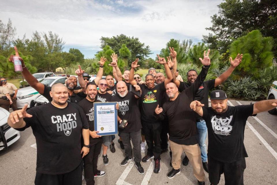 Crazy Hood Productions, the brainchild of DJ EFN, one-half of the acclaimed Drink Champs Podcast, gets a sign unveiled in their honor as pioneers of Miami’s music scene, in Kendall on Friday October 20th., 2023.