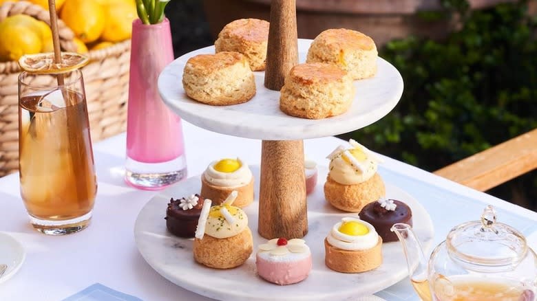 Scones and pastries on table