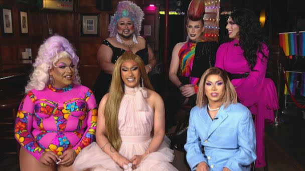 PHOTO: Drag performers Ari Kiki, Prada G. Major, Androgyny, Hibiscus and Brenda Dharling appear on 'Good Morning America,' June 1, 2023. (ABC News)