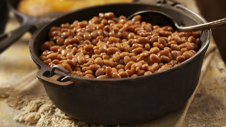 Beans in a pot with spoon