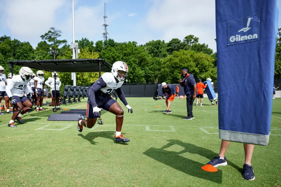 Auburn jack linebacker Jalen McLeod (35) during a practice at the Woltosz Football Performance Center on Aug. 7.