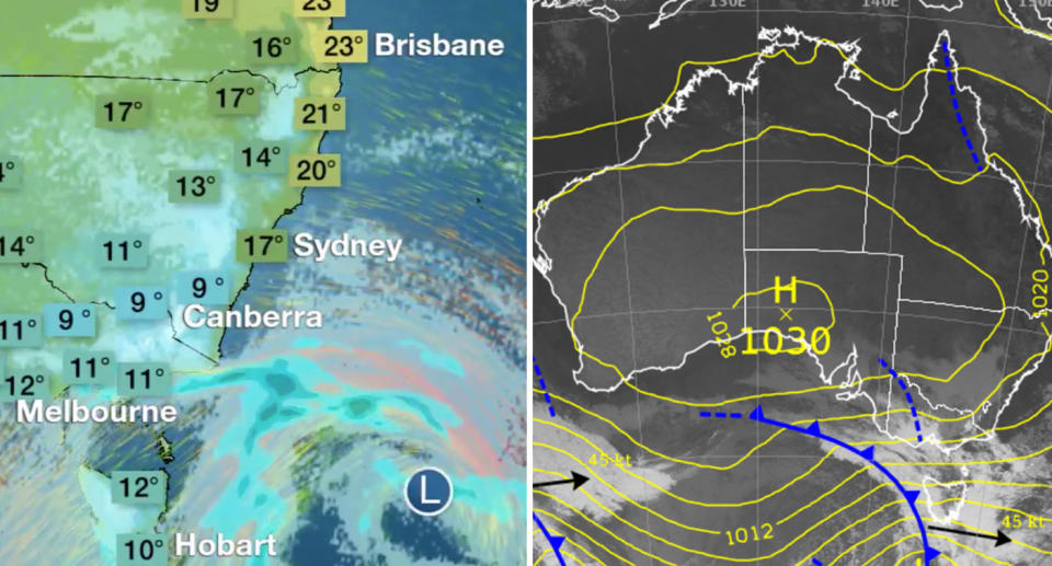 Map of Australia showing wet weather and rain forecasted for the week ahead.