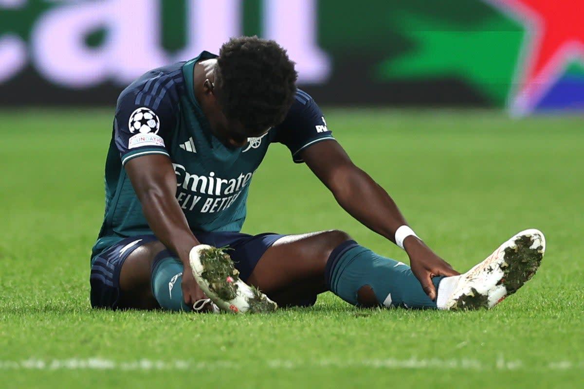 Another setback: Bukayo Saka was forced off for Arsenal before Sunday’s clash with Manchester City  (Getty Images)