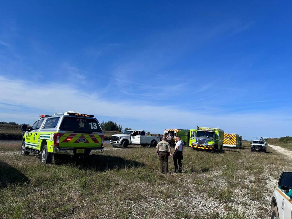 Multiple Miami-Dade Fire Rescue units responded to a helicopter crash in Southwest Miami-Dade on Wednesday, Dec. 27, 2023.