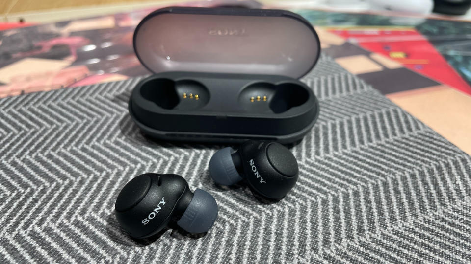 Sony WF-C500 wireless earbuds out of their charging case