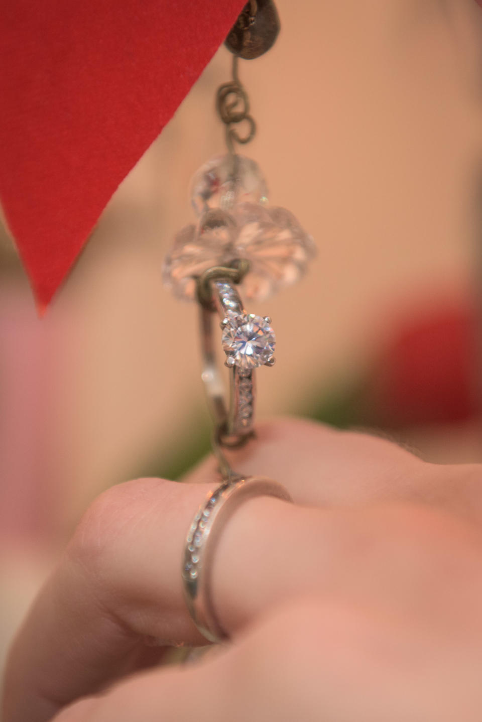 The chandelier even got its own engagement ring (Picture: Caters)