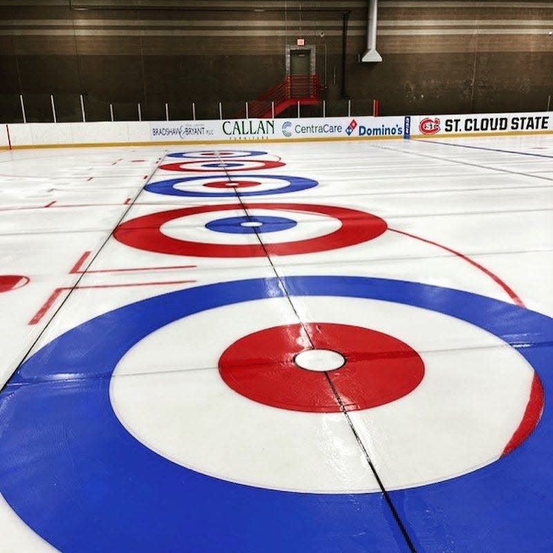 Freshly painted curling "houses" at the Herb Brooks National Hockey Center.