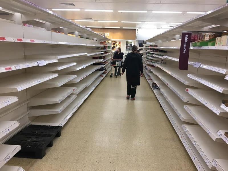 Empty shelves are seen inside Sainsbury's Lee Green in London