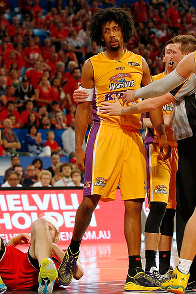 Fired up after getting bumped, star Sydney Kings import Josh Childress responded with a brutal flying elbow on Perth’s Jesse Wagstaff. Childress copped a one-game ban and a $7500 fine for the incident.