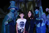 <p>staying brave with son William at Knott's Scary Farm in Buena Park, California, on Sept. 25.</p>