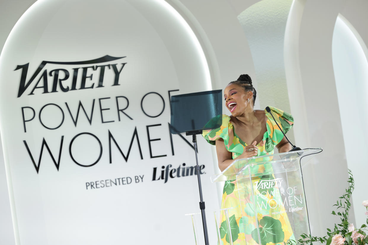 NEW YORK, NEW YORK - MAY 02: Amber Ruffin speaks onstage during Variety Power Of Women New York Presented By Lifetime at Cooper Hewitt, Smithsonian Design Museum on May 02, 2024 in New York City. (Photo by Dimitrios Kambouris/Variety via Getty Images)