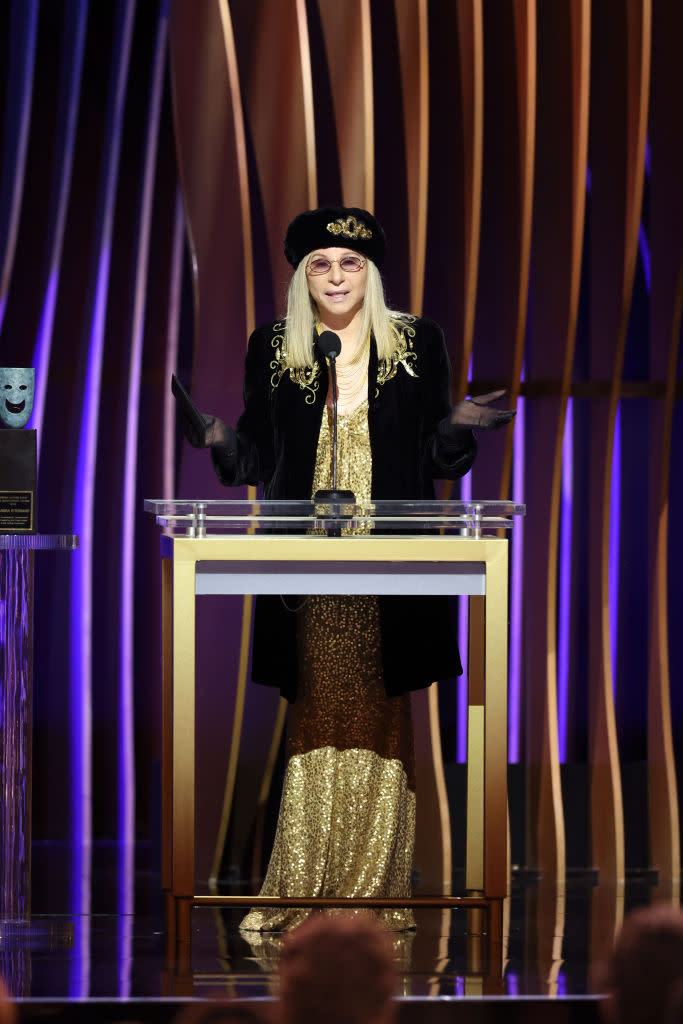 LOS ANGELES, CALIFORNIA - FEBRUARY 24: Barbra Streisand accepts the SAG Lifetime Achievement Award onstage during the 30th Annual Screen Actors Guild Awards at Shrine Auditorium and Expo Hall on February 24, 2024 in Los Angeles, California. (Photo by Matt Winkelmeyer/Getty Images)