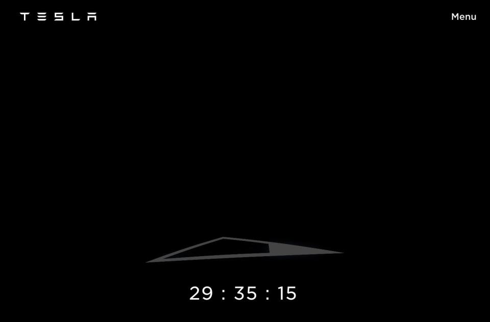 Tesla Cybertruck reservation page showing a countdown clock