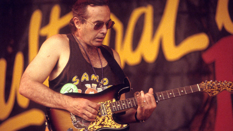 Ry Cooder performs with Ali Farka Toure at the New Orleans Jazz & Heritage Festival on April 30, 1994.