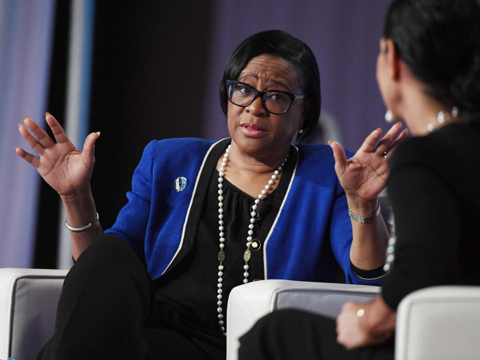 LAS VEGAS, NEVADA - MARCH 01:  Dallas Mavericks CEO Cynthia Marshall speaks at the Black Enterprise Women of Power Summit at The Mirage Hotel & Casino on March 1, 2019 in Las Vegas, Nevada.  (Photo by Ethan Miller/Getty Images)