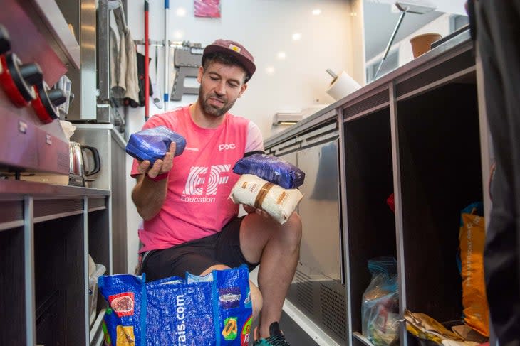 <span class="article__caption">Blandy's bag full of packets of rice is known as "the carb dungeon."</span> (Photo: Will Tracy)