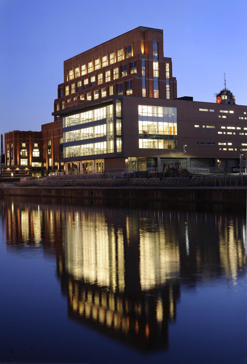 The downtown Lansing headquarters of the AF Group, formerly known as Accident Fund, insurance company appears in a 2011 file photo.  The building once housed a coal-fired power plant.
