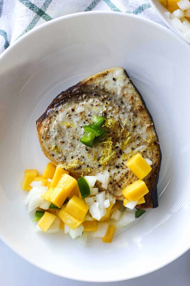 <p>The Top Meal</p><p>Delicious meaty air fryer swordfish steak with mango citrus salsa recipe is very quick and easy to make. Ready in 10 minutes!</p><p><strong>Get the recipe: <a href="https://thetopmeal.com/air-fryer-swordfish-steak-with-mango-citrus-salsa/" rel="nofollow noopener" target="_blank" data-ylk="slk:Air Fryer Swordfish Steak with Mango Citrus Salsa;elm:context_link;itc:0;sec:content-canvas" class="link ">Air Fryer Swordfish Steak with Mango Citrus Salsa</a></strong></p>