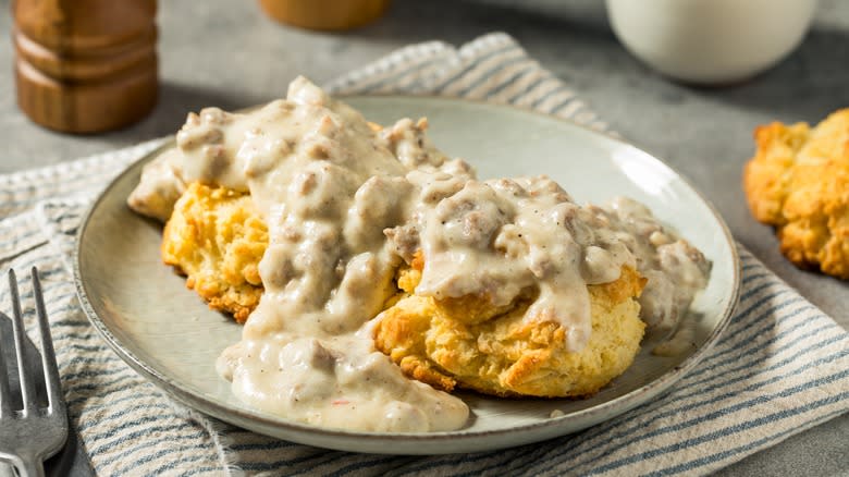 displayed plate of biscuits and gravy
