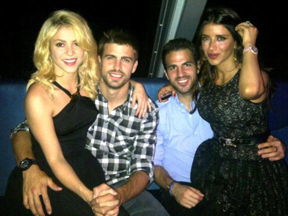 Gerard Pique posted this image on Twitter of himself with Shakira, Cesc Fabregas and Daniella Semaan with the caption 'Enjoying a great night!'