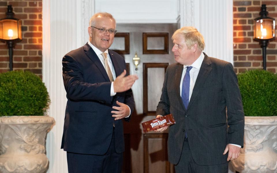 Scott Morrison and Boris Johnson met for dinner in Washington on Tuesday evening - GETTY IMAGES