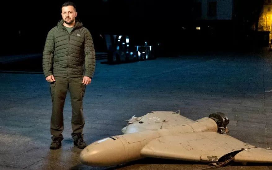 Ukraine's president Zelensky with the Shahed drone