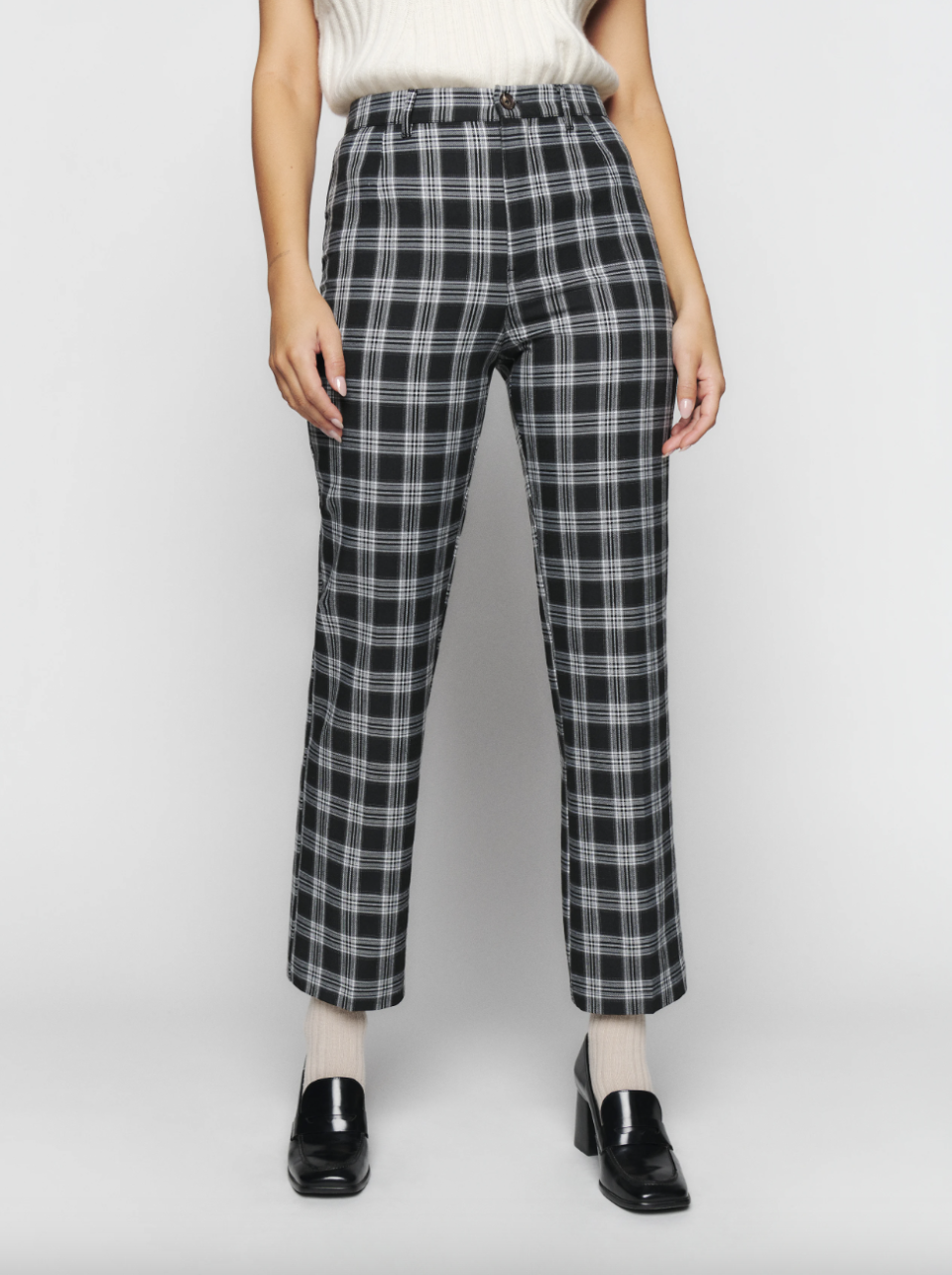 Franklin Pant in black and white checkered (Photo via Reformation)