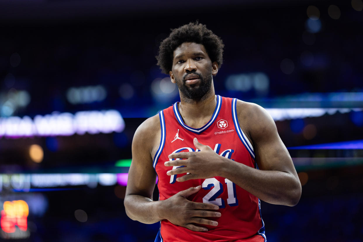 Joel Embiid heard the Knicks support in Philadelphia loud and clear. (Bill Streicher/Reuters)