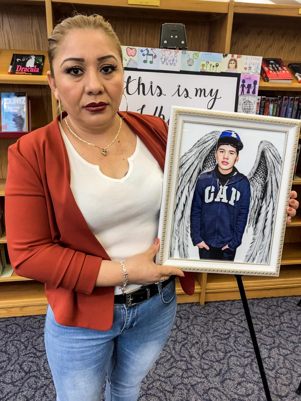 Lilia Astudillo's son Jose Alberto Perez died of a fentanyl overdose at 14. (Daniella Silva / NBC News)