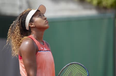May 28, 2018, Paris, France; Naomi Osaka (JPN) during her match against Sophia Kenin (USA) on day two of the 2018 French Open at Roland Garros. Mandatory Credit: Susan Mullane-USA TODAY Sports