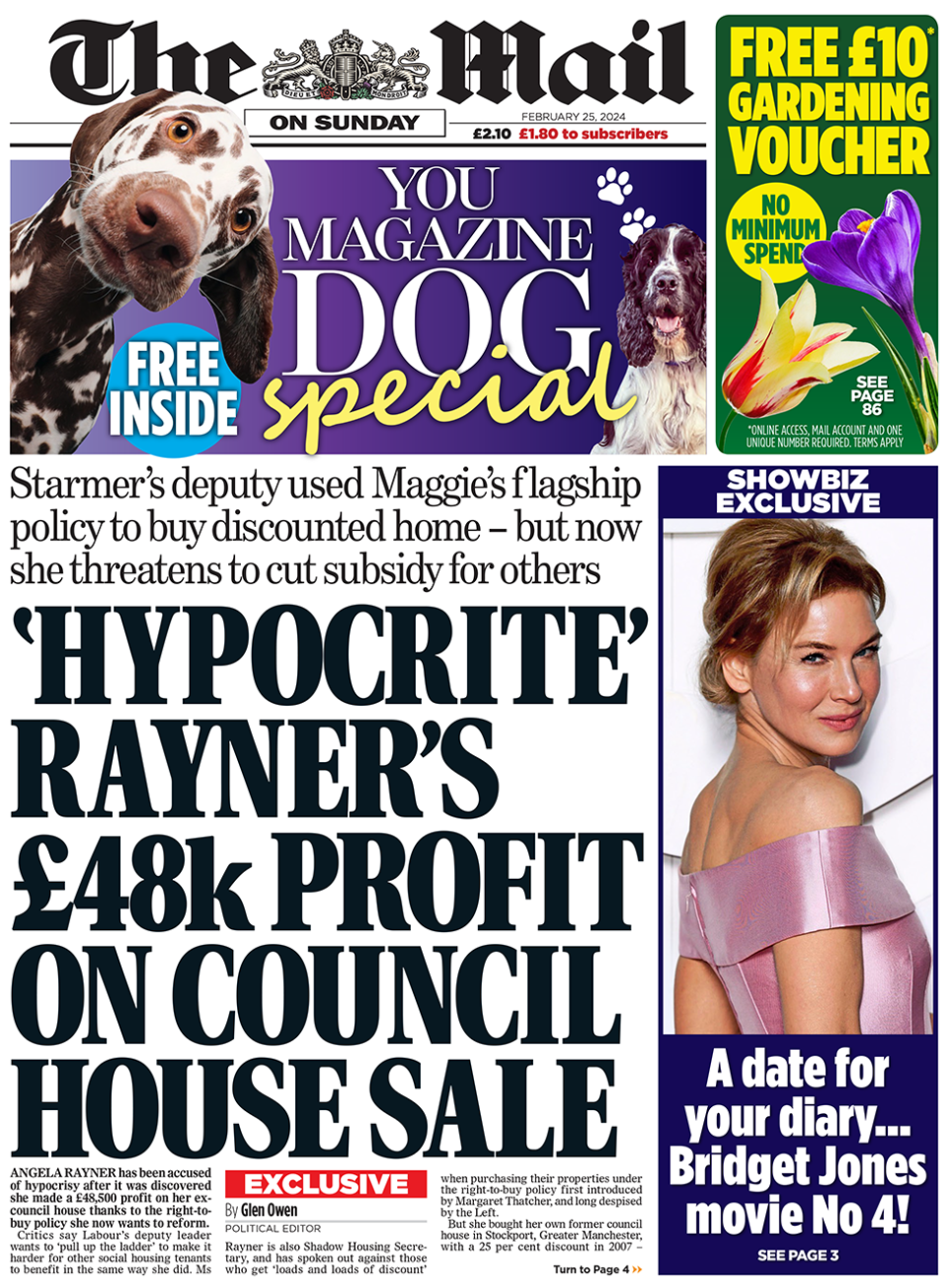 The front page of the Mail on Sunday