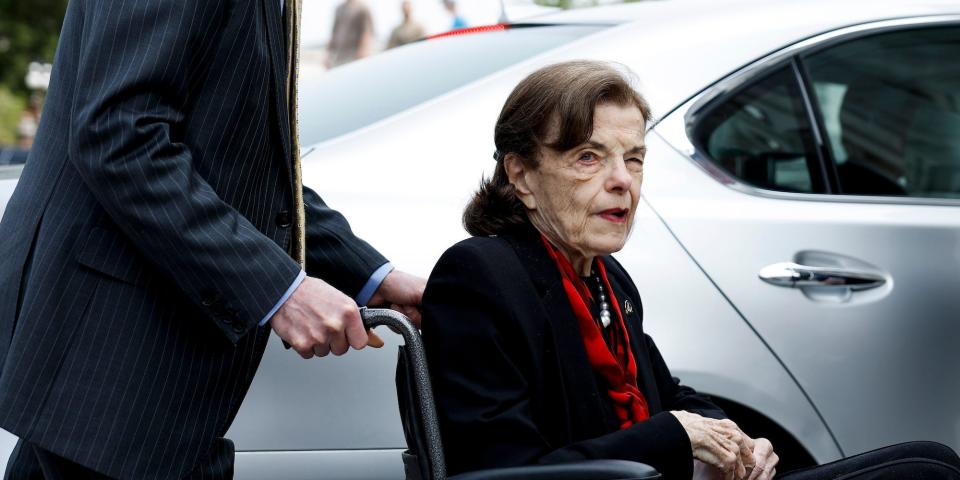 Sen. Dianne Feinstein arrives at the US Capitol in Washington, DC on May 10, 2023.