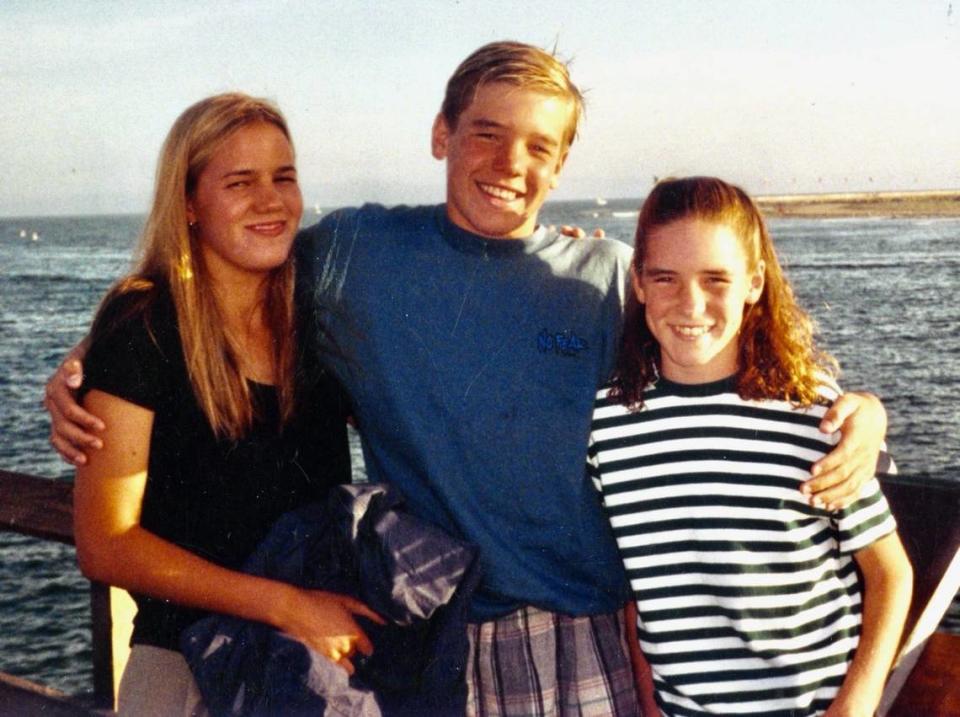 Kristin Smart, right, pictured with her siblings, Matthew, center, and Lindsey. Kristin Smart was murdered over Memorial Day weekend 1996 by Paul Flores.