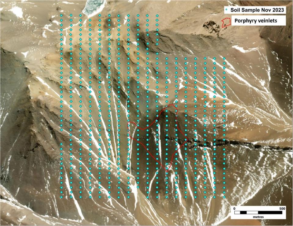 Soil grid completed at the Tocota porphyry (results pending)