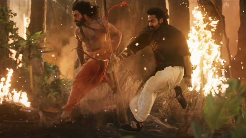 Ram and Bheem run through a burning wood