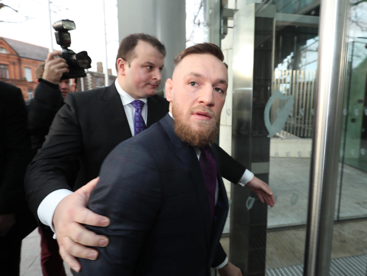 Conor McGregor is seen stomping on an item in a video of an alleged phone smashing incident outside a Miami nightclub. (Photo by Niall Carson/PA Images via Getty Images)