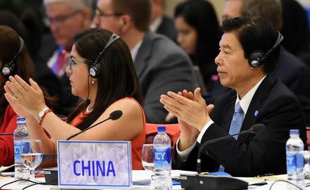 China's Commerce Minister Zhong Shan attends the APEC Ministers Responsible For Trade meeting in Hanoi, Vietnam May 20, 2017. REUTERS/Hoang Dinh Nam/Pool