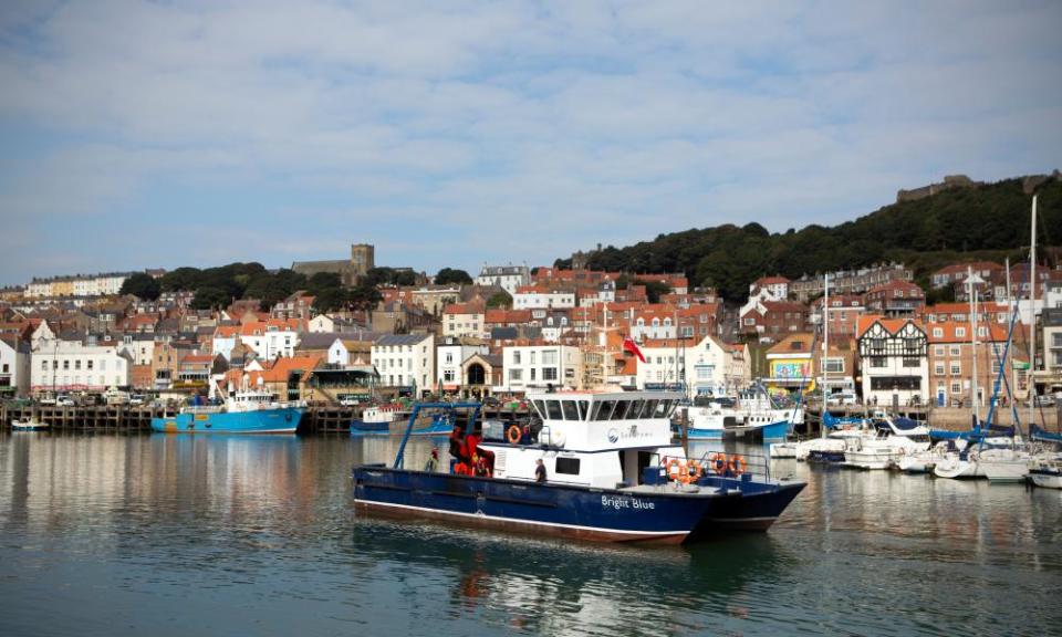 The Bright Blue boat operated by Seagrown in Scarborough, North Yorkshire.