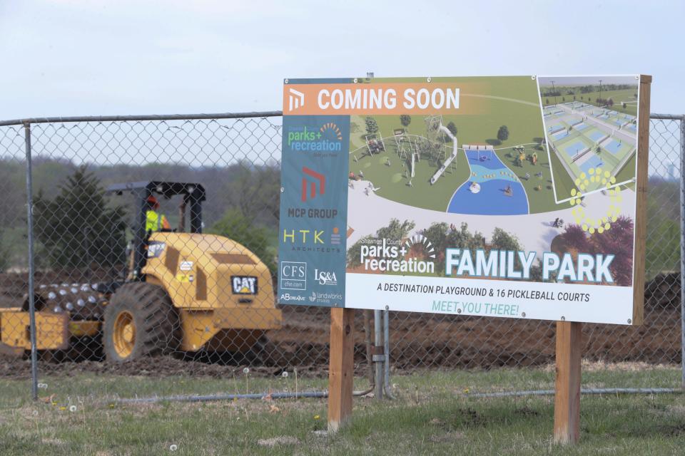 A rendering of the new Shawnee County Family Park shows what the first phase will look like with 16 pickleball courts, a destination playground and bathrooms.