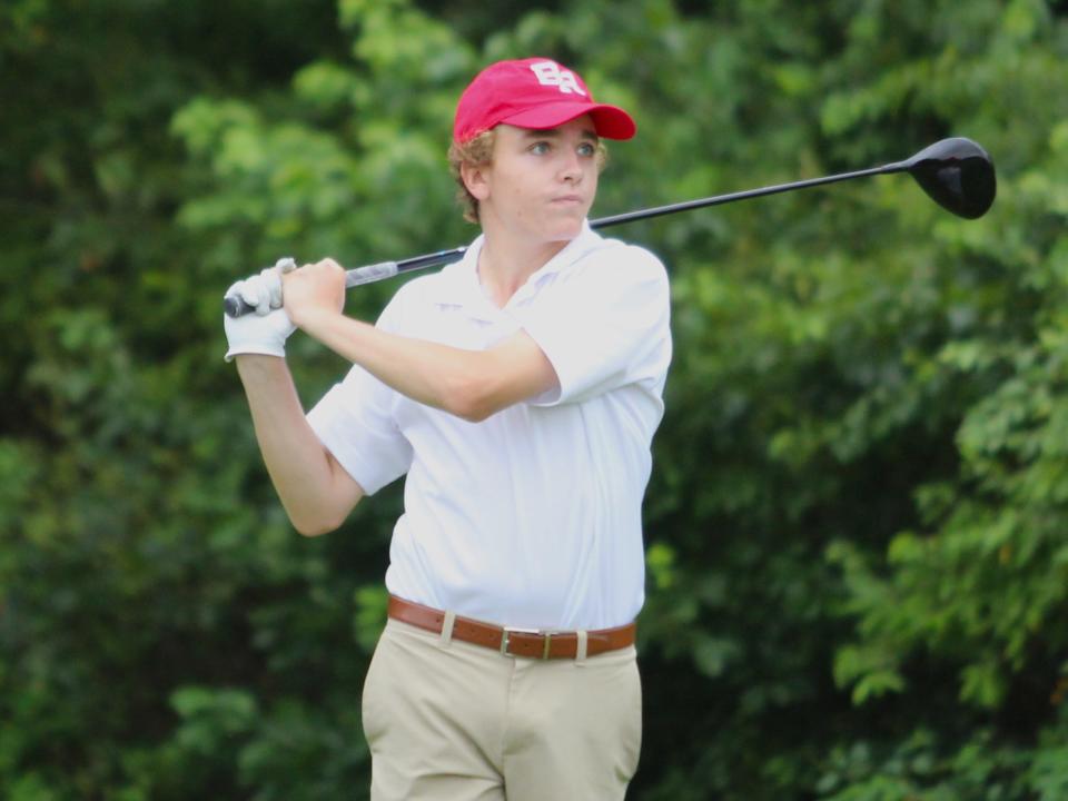 Bridgewater-Raynham's Matt Lydon tees off during a Southeastern Conference match against Durfee at Olde Scotland Links on Aug. 29, 2023.