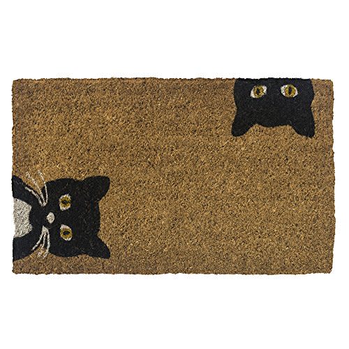 Entryways Peeping Cats Hand-Stenciled, All-Natural Coconut Fiber Coir Doormat,  18
