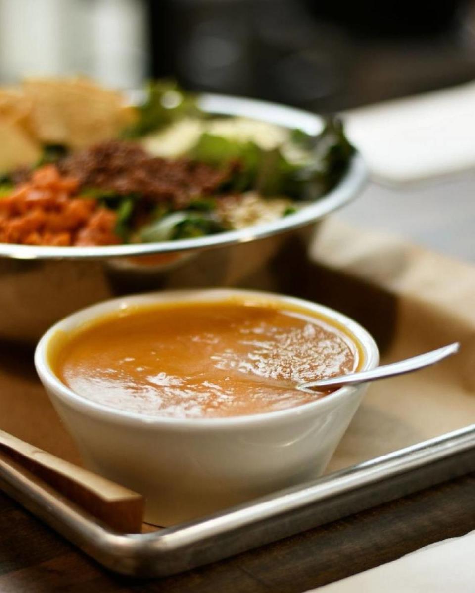 Vinaigrette Salad Kitchen, a locally owned restaurant chain that serves salads and soups, including a vegan pumpkin bisque with ingredients from local farms.