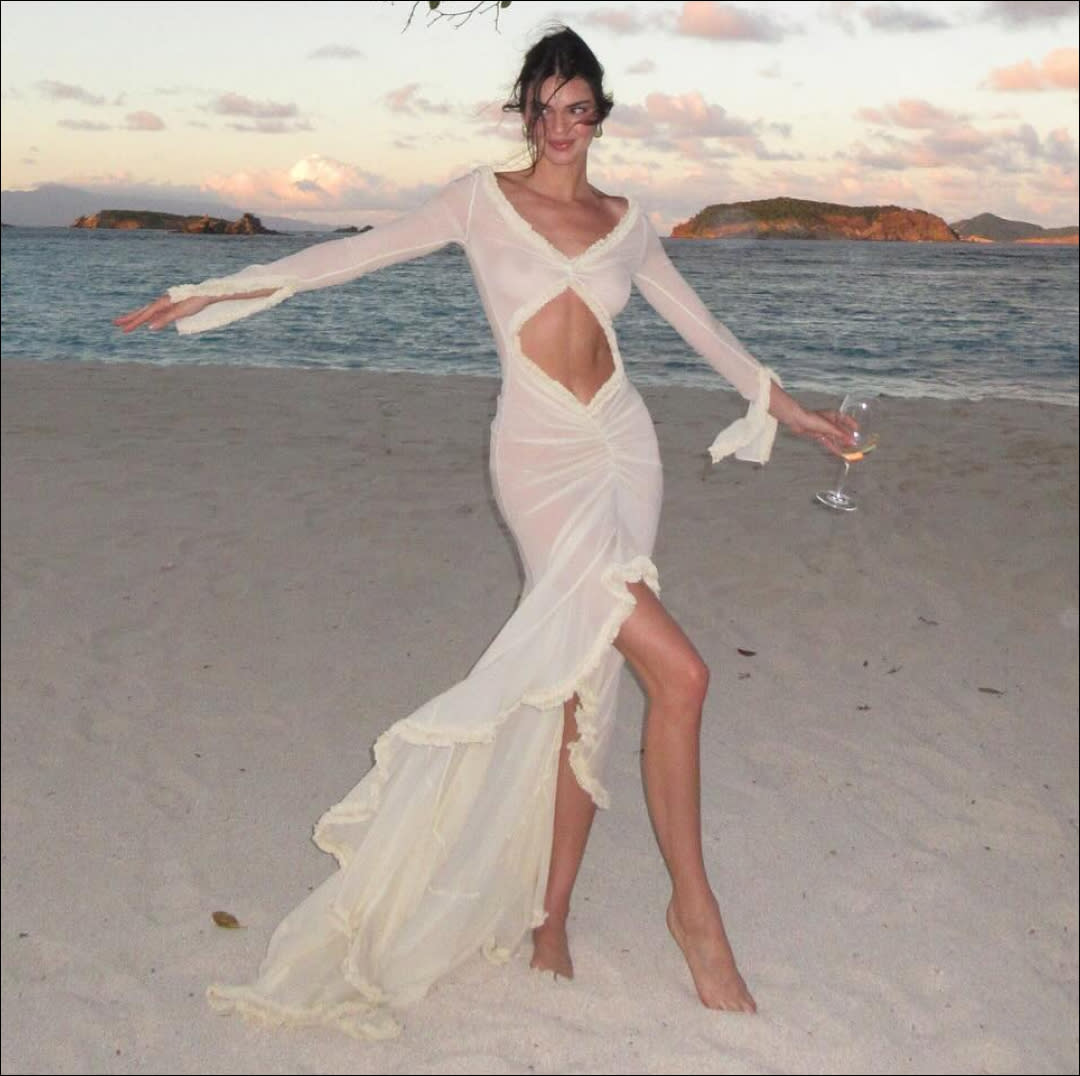  Kendall jenner wore a sheer dress for new years 2024. 