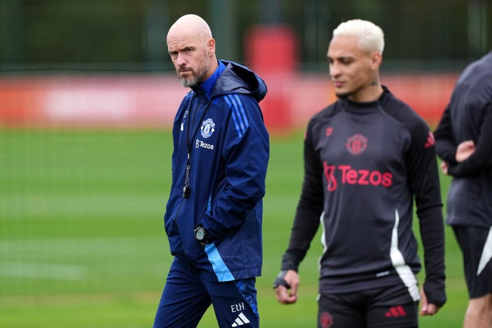 Erik ten Hag during a training session (Martin Rickett/PA Wire)