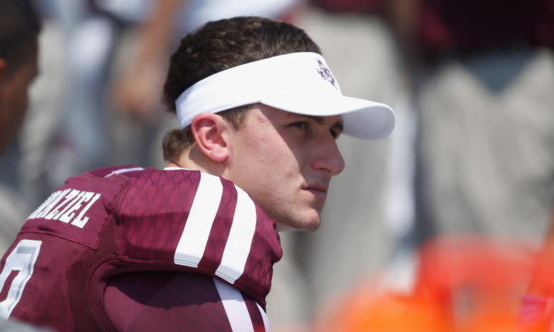 Johnny Manziel on the bench for Texas A&M.