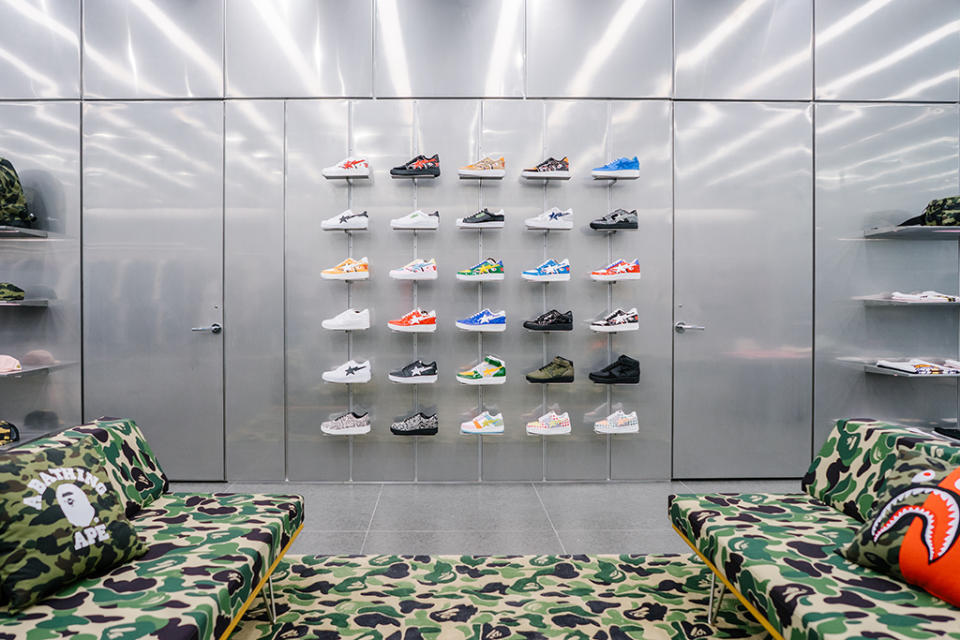 The footwear selection inside Bape’s new SoHo New York City store. - Credit: Courtesy of Bape
